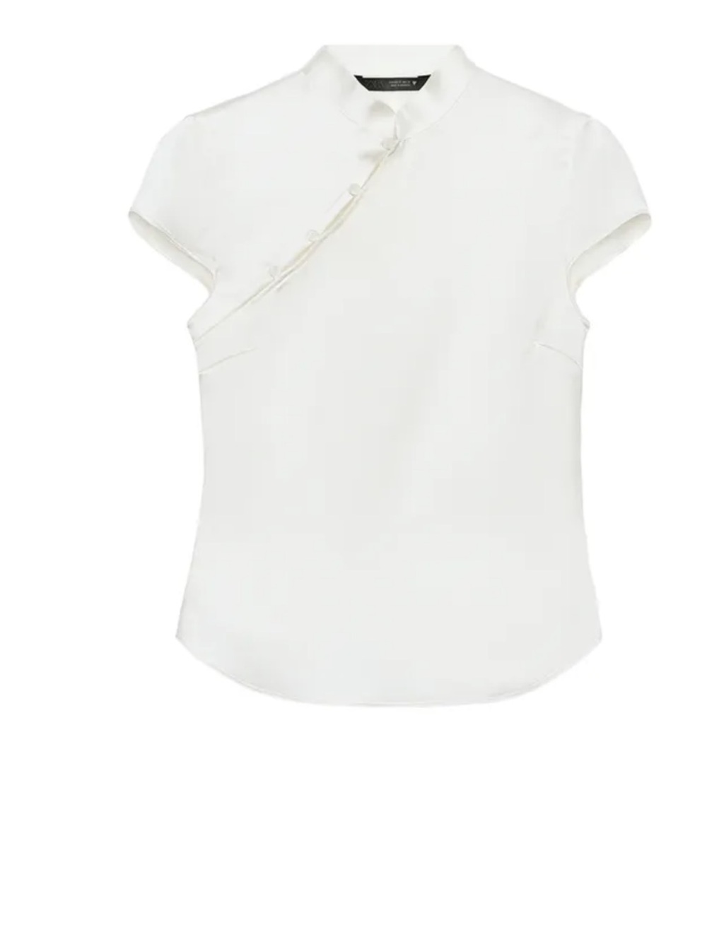 Zara White Short Sleeve Mandarin Collar Blouse